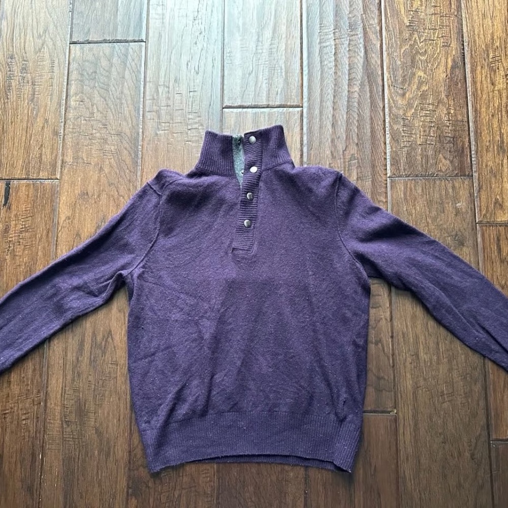 Banana Republic Men's 1/4 Zip Button Sweater Purple 100% Merino Wool Size Small
